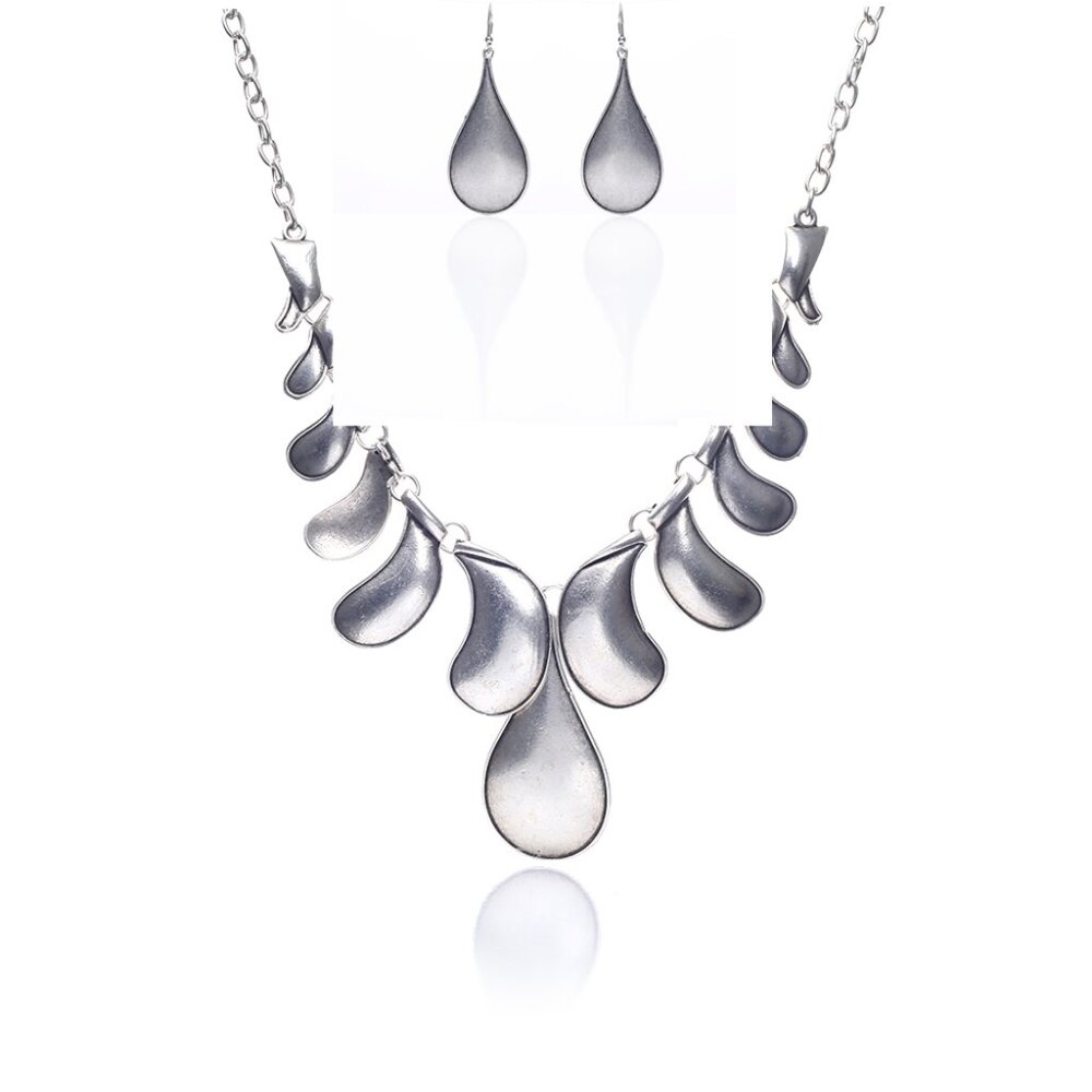 Silver Plated BRUTALIST Modernist Collar Necklace and Ring Set